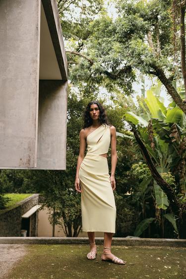 Zara ASYMMETRIC CUT OUT MIDI DRESS - Yellow