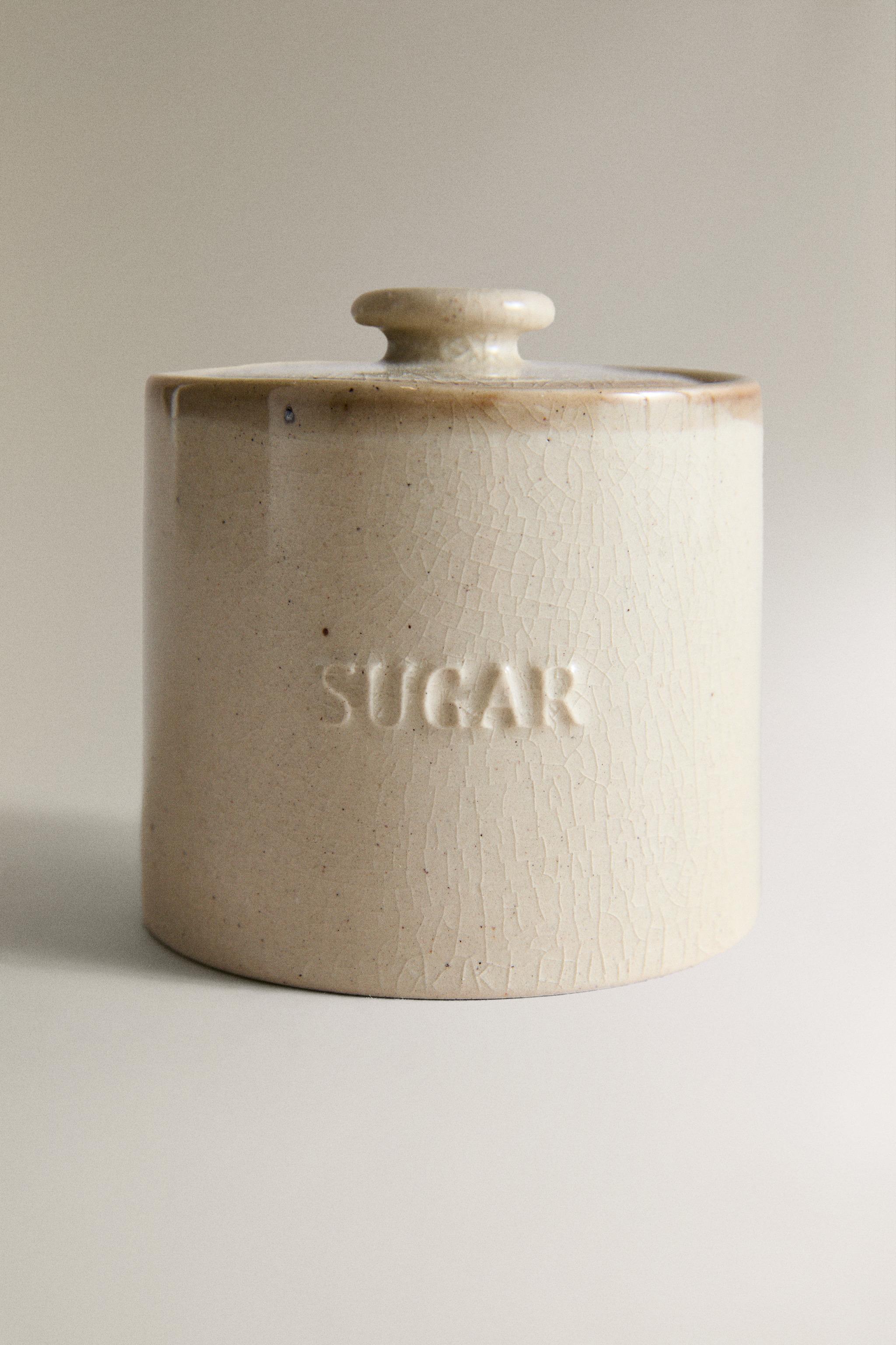 STONEWARE SUGAR BOWL WITH DESSERT SPOON