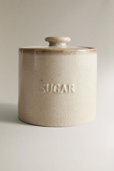 STONEWARE SUGAR BOWL WITH SPOON - Grey / Beige by Zara - Image 3