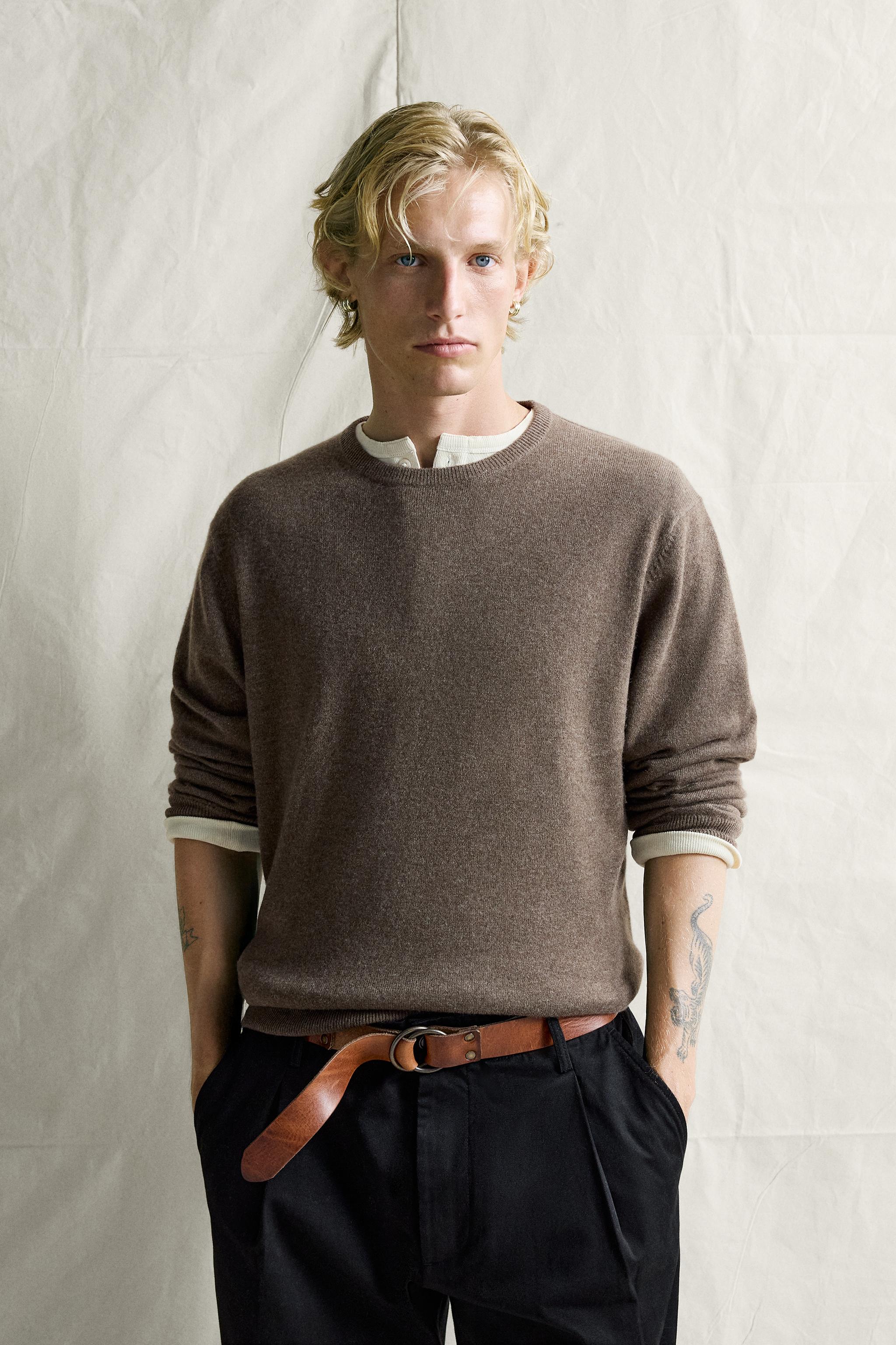 100% CASHMERE REGULAR FIT SWEATER — brown vigore