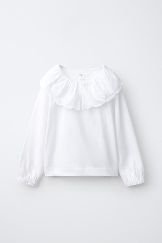 CAMISETA ROMÁNTICA CUELLO BOBO - Blanco de Zara - Imagen 0