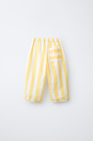 STRIPED SEERSUCKER TROUSERS - Yellow by Zara - Image 1