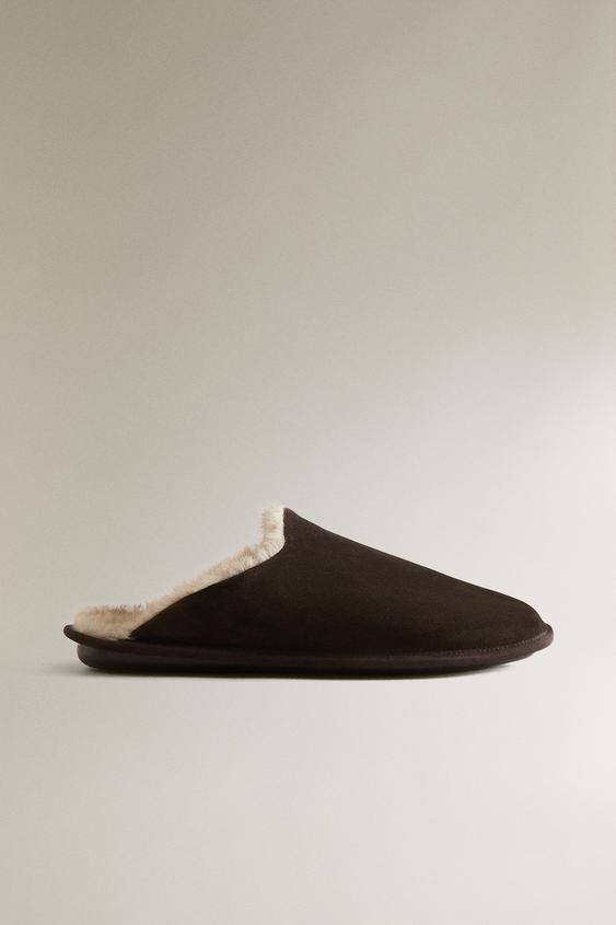 WARM LEATHER MULE SLIPPERS - Brown by Zara - Image 0