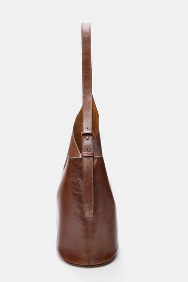 ASYMMETRIC LEATHER BUCKET BAG - Brown by Zara - Image 3