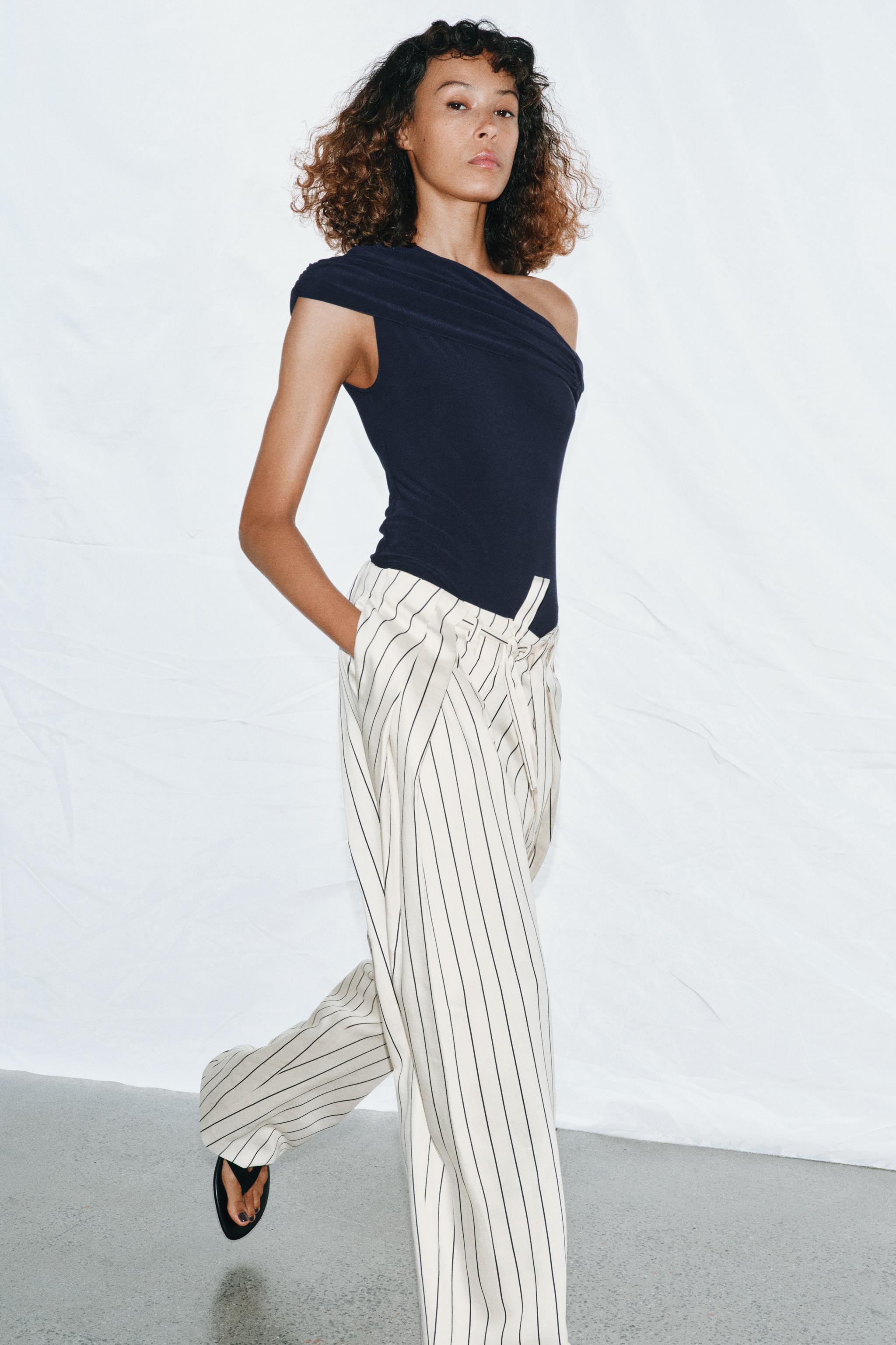 ASYMMETRIC RUCHED BODYSUIT - Blue | ZARA United States