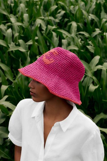 LOBSTER WOVEN BUCKET HAT - Fuchsia by Zara - Image 1
