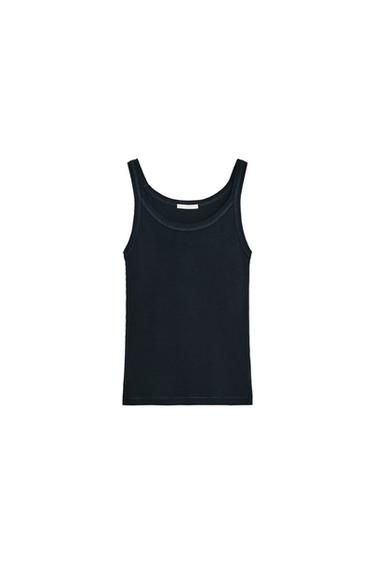 RIBBED COTTON VEST TOP - Navy blue by Zara