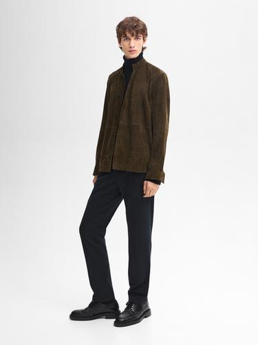 Zara Suede leather stand collar shirt - Dark anthracite - Image 0