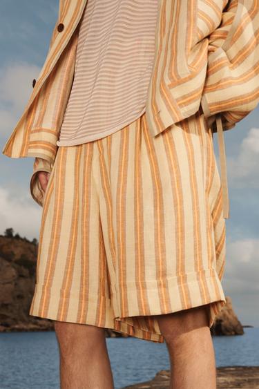 Zara LIMITED EDITION STRIPED LINEN BERMUDA SHORTS - 089