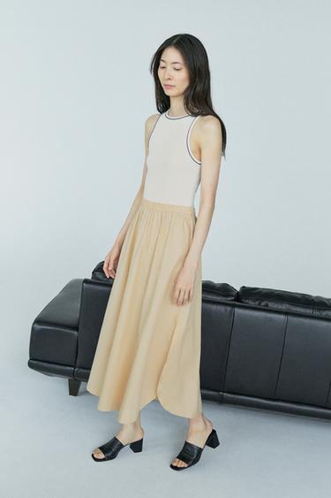 コンビ素材ミディワンピースエクリュ/ベージュZaraのコンビ素材ミディワンピース - エクリュ/ベージュ