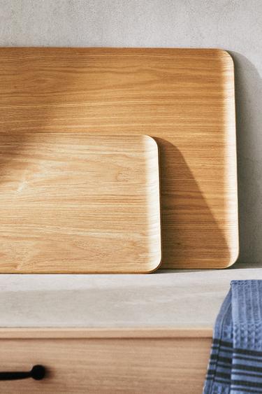 LARGE RECTANGULAR WOODEN TRAY - Light beige by Zara