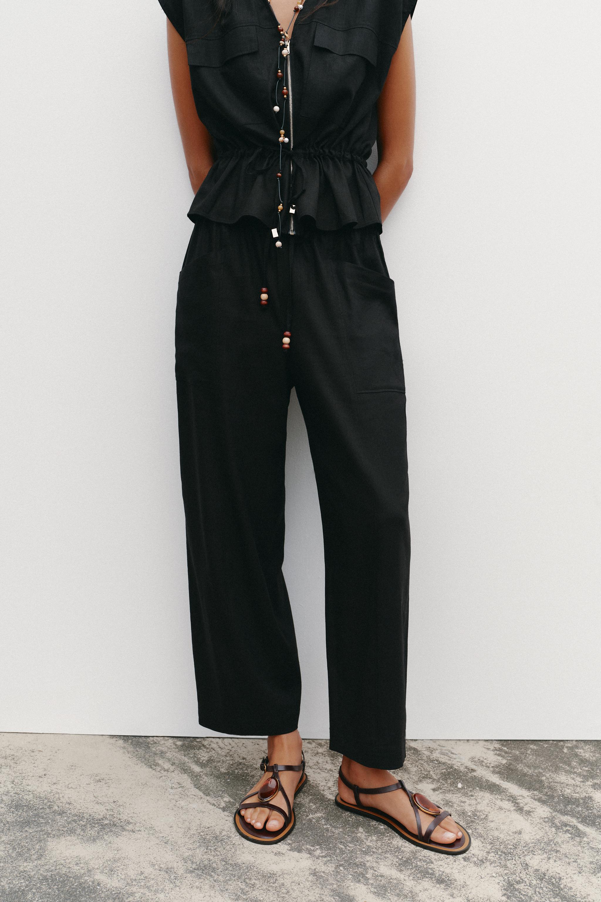 LINEN PANTS WITH BEADED DRAWSTRINGS