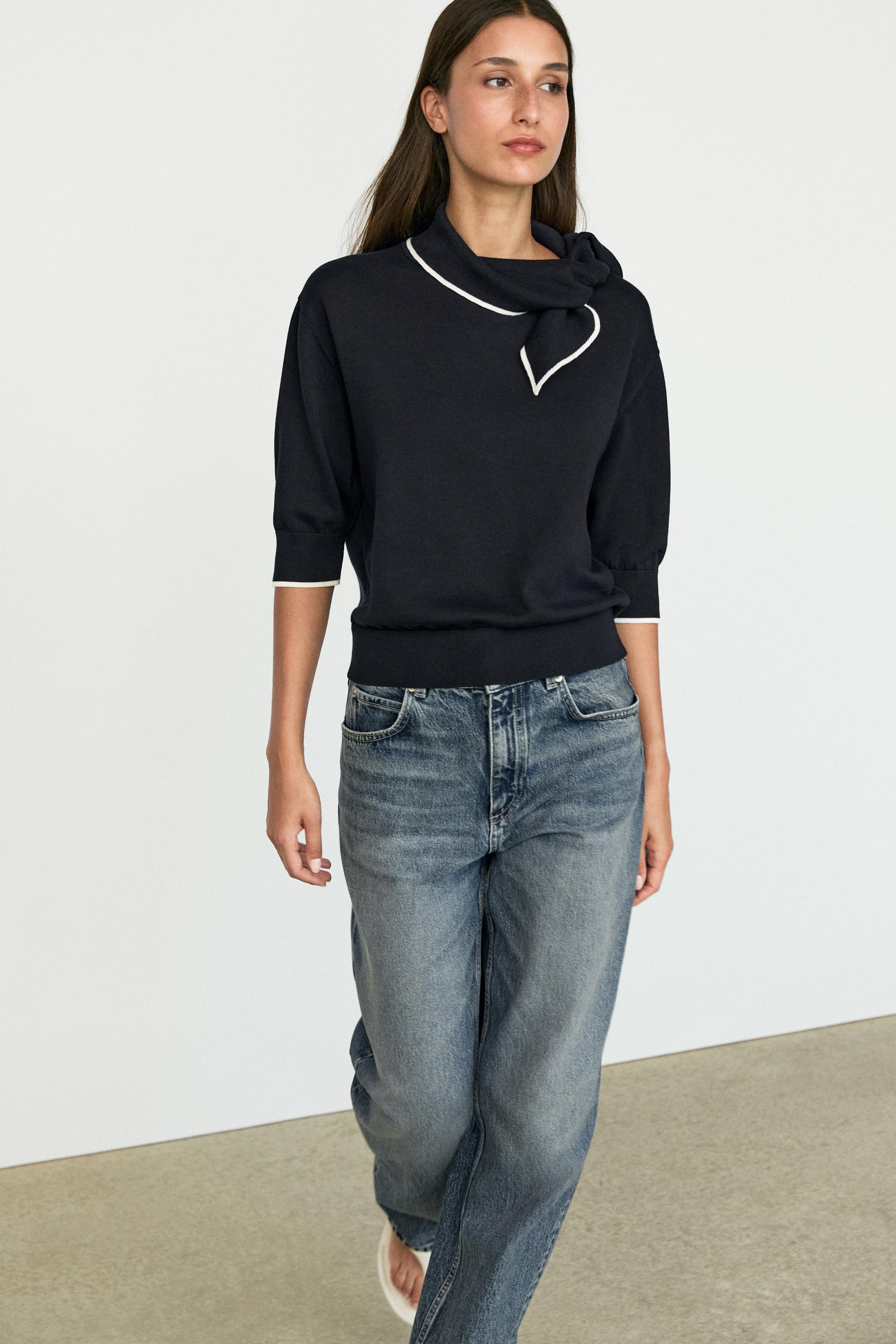 Pull en maille 100 % coton avec détail foulard