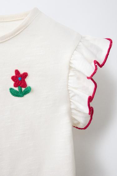 T-SHIRT APPLIQUÉ FLEUR - Écru clair de Zara - Image 2