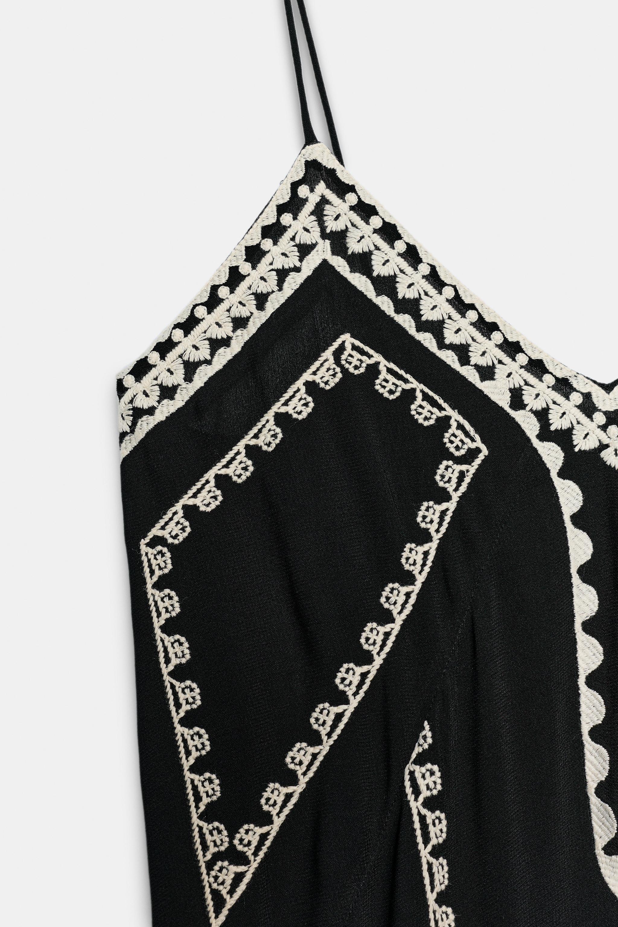 ZW COLLECTION EMBROIDERED LONG DRESS - Black / White | ZARA United States