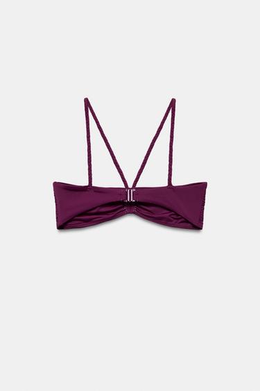 TOP BIKINI BANDEAU TIRANTES TRENZADOS - Berenjena de Zara