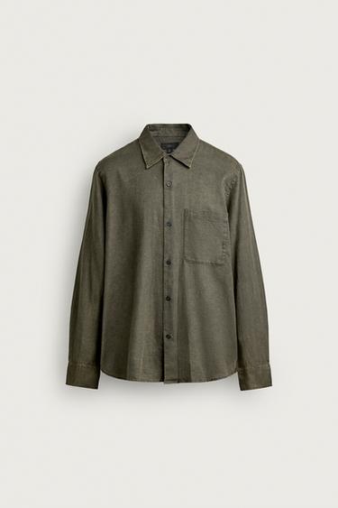 ACID WASH RELAXED FIT SHIRT — Gray green 1