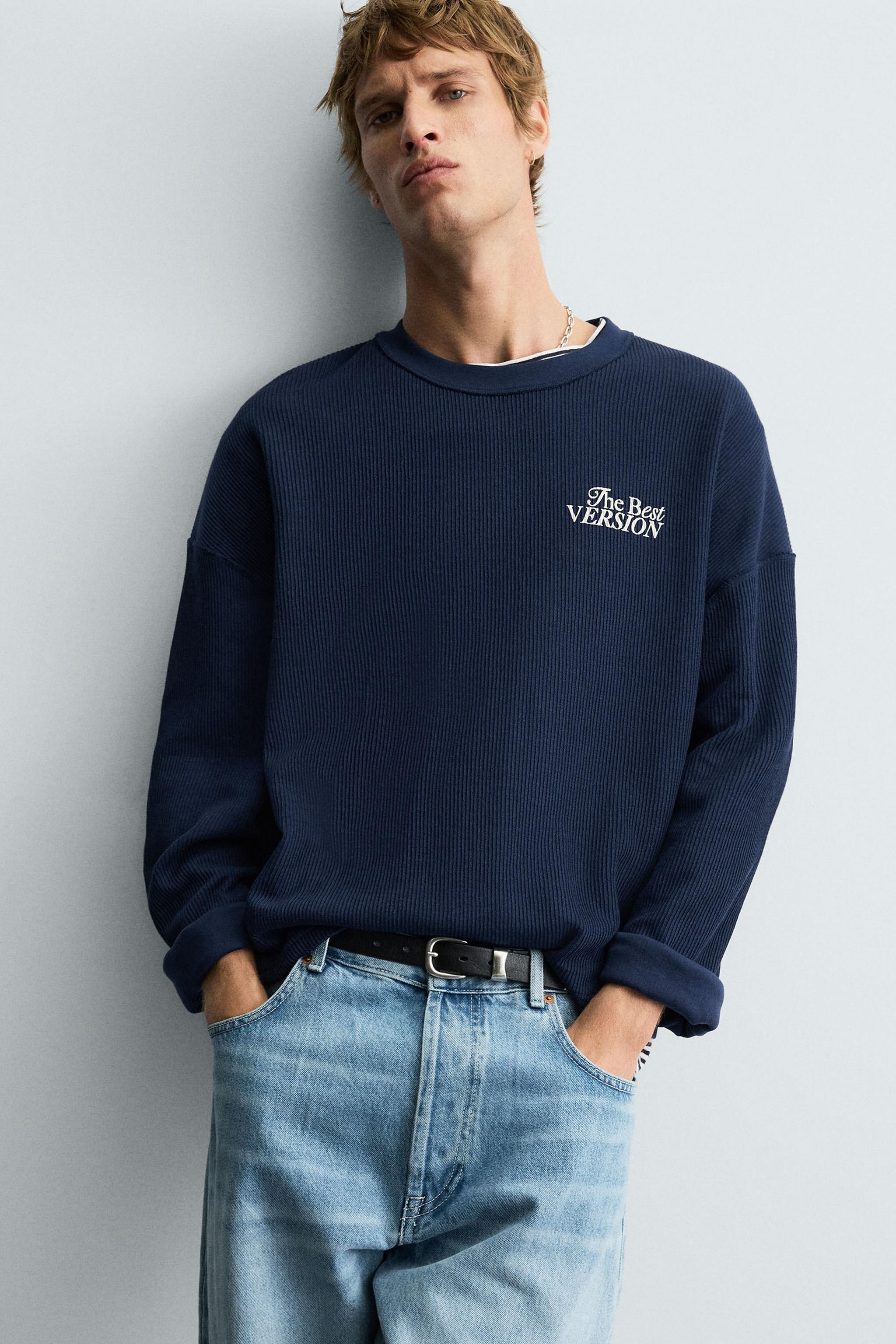 TEXTURED TEXT SWEATSHIRT - Ink blue | ZARA United States