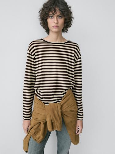Zara Oversize striped long sleeve T-shirt - Dark brown