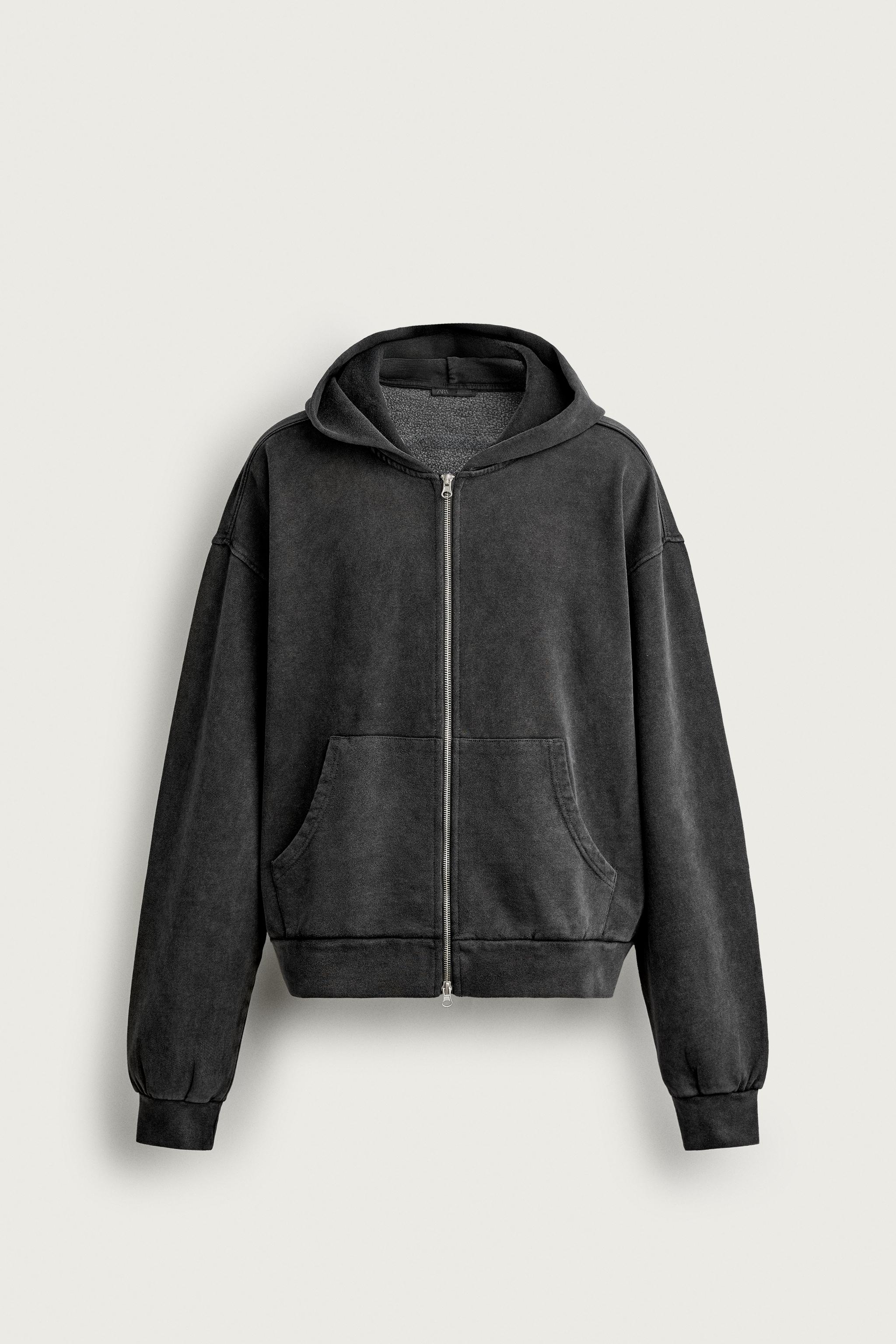 BASIC BOXY FIT ZIP-UP HOODIE — Dark anthracite