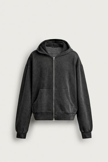 BASIC ZIP-UP HOODIE - Dark anthracite by Zara