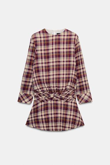 ROBE COURTE À CARREAUX - Écru / Grenat de Zara - Image 5