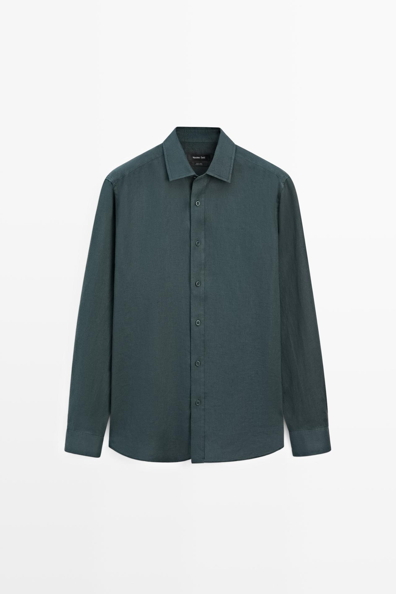 Slim fit 100% linen shirt — Light petrol blue