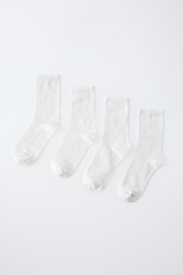 PACK CUATROS CALCETINES LARGOS - Blanco de Zara