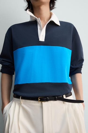 REGULAR FIT COLOUR BLOCK POLO SHIRT - Blue by Zara - Image 6