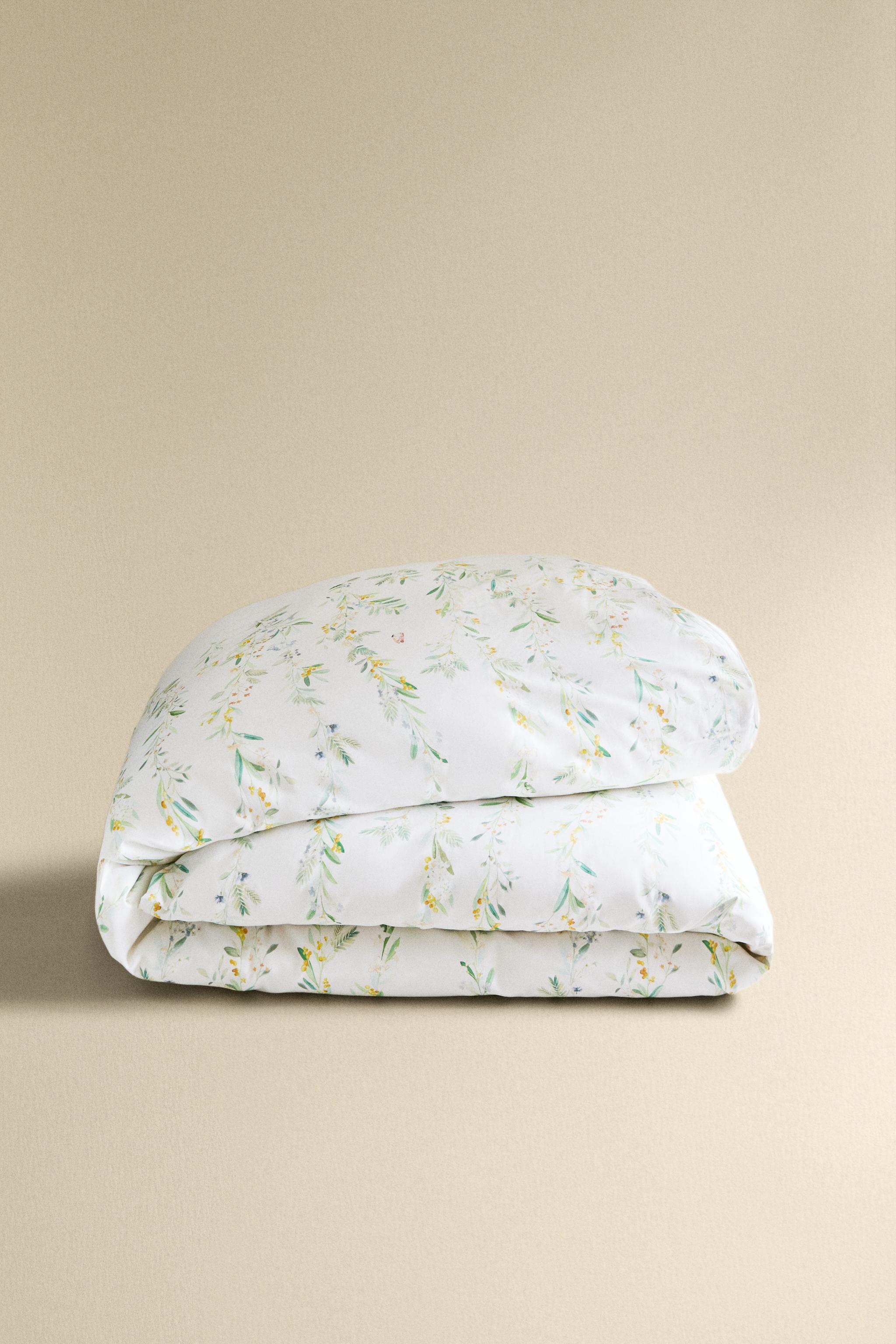 SATEEN DUVET COVER LEAVES AND FLOWERS