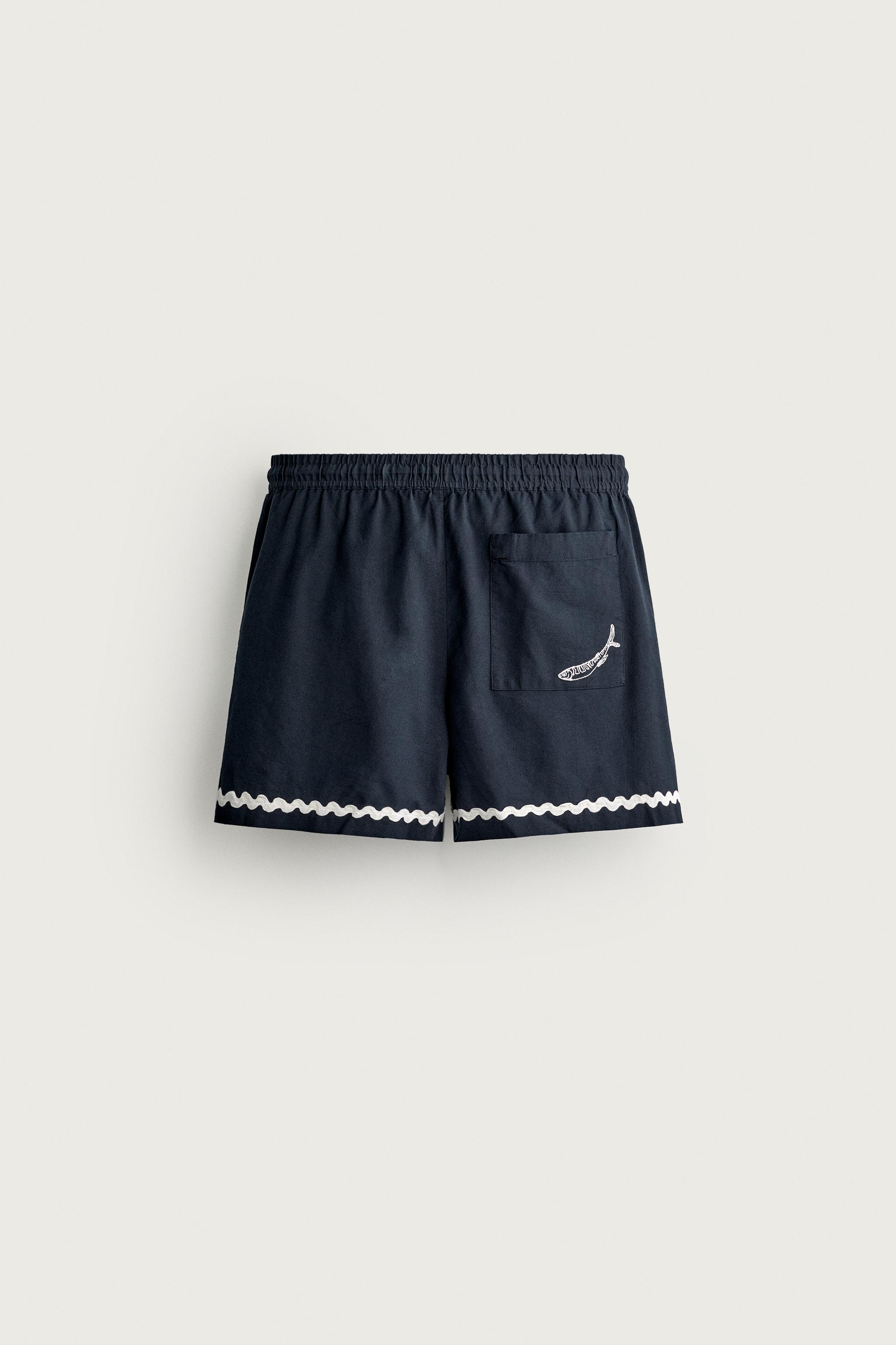 FISH EMBROIDERY SHORTS