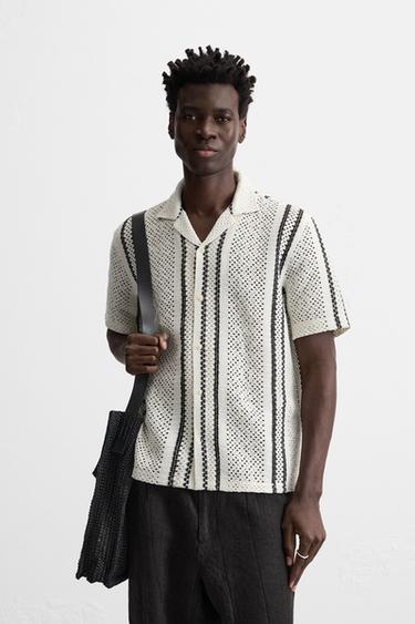 Zara GEOMETRIC CROCHET SHIRT - Black / White