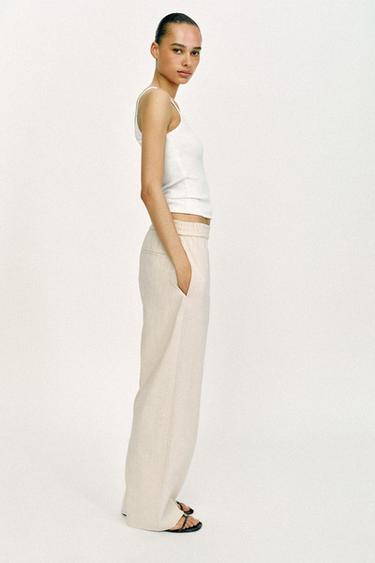 STRAIGHT TROUSERS WITH LINEN - Light beige by Zara - Image 3