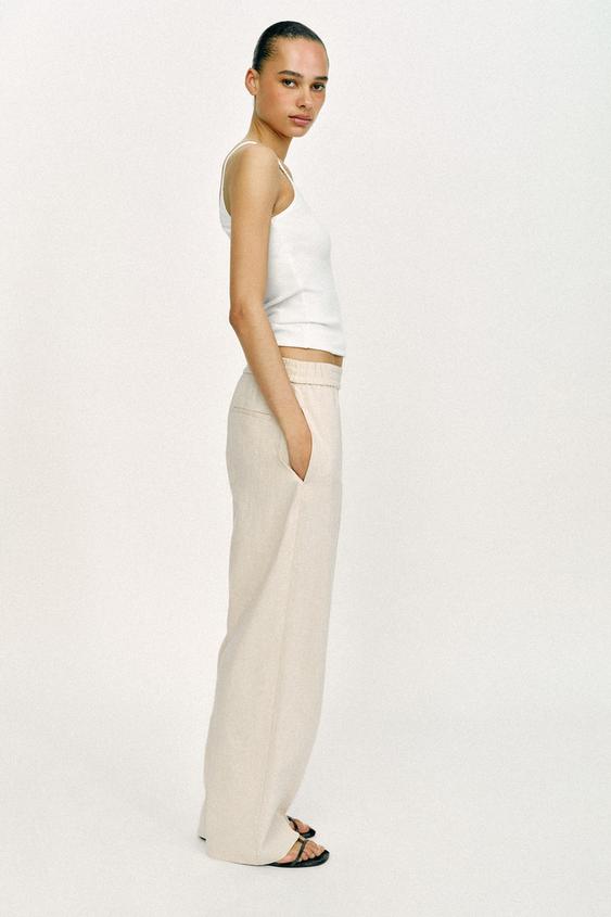 PANTALON DROIT AVEC LIN - Beige clair de Zara - Image 3