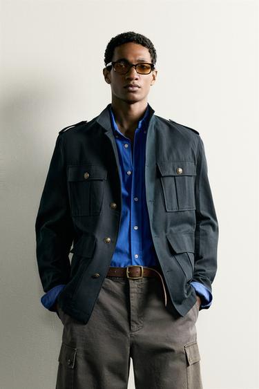 RELAXED FIT POCKET JACKET - Navy blue by Zara