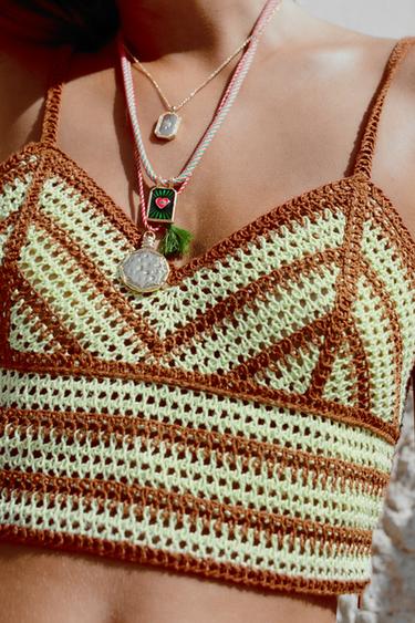 GEHAAKTE CROPPED TOP - Lichtgroen van Zara