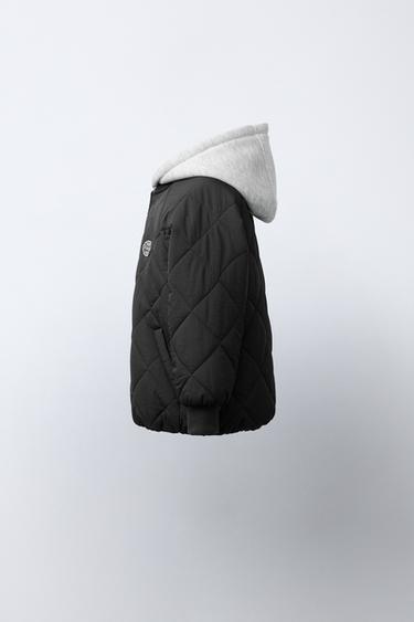 Zara COMBINATION HOODIE PUFFER JACKET - Anthracite grey