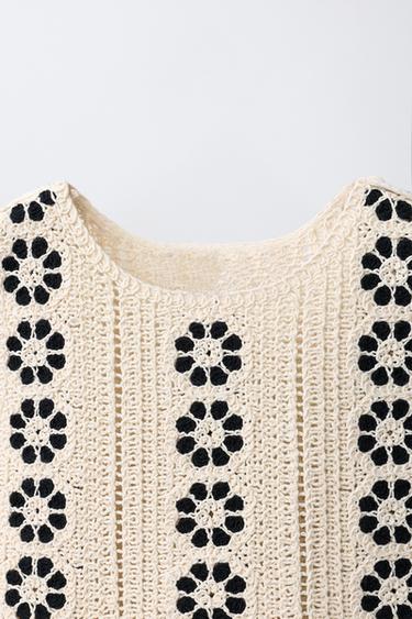 TOP EN MAILLE À FLEURS EN CROCHET - Écru de Zara - Image 2