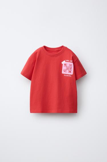 CAMISETA ESTAMPADO RELIEVE - Rojo de Zara