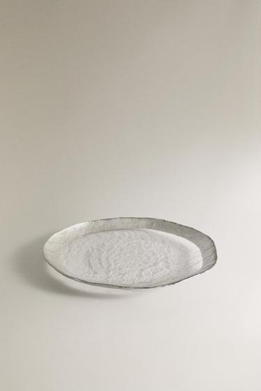 TEXTURED GLASS DESSERT PLATE WITH SILVER RIM — Silver 3