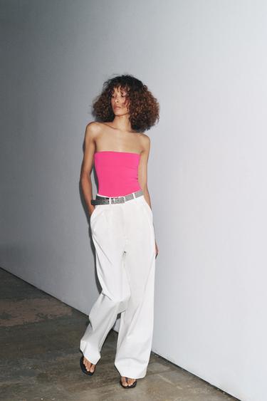 STRETCH BANDEAU BODYSUIT - Fuchsia by Zara