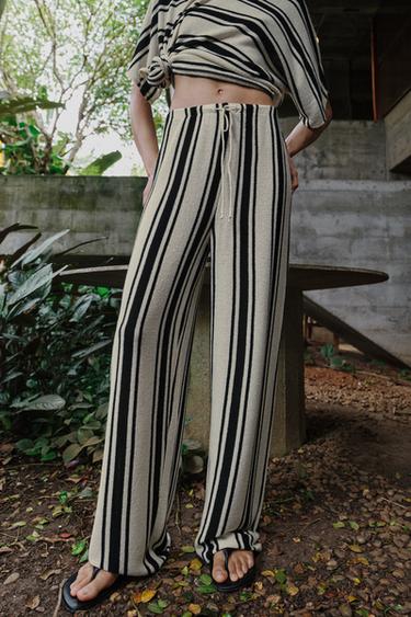 RUSTIC WIDE-LEG TROUSERS - Ecru / Black by Zara