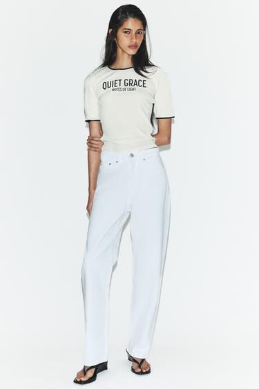 Zara TRF MOM FIT HI-RISE JEANS - White