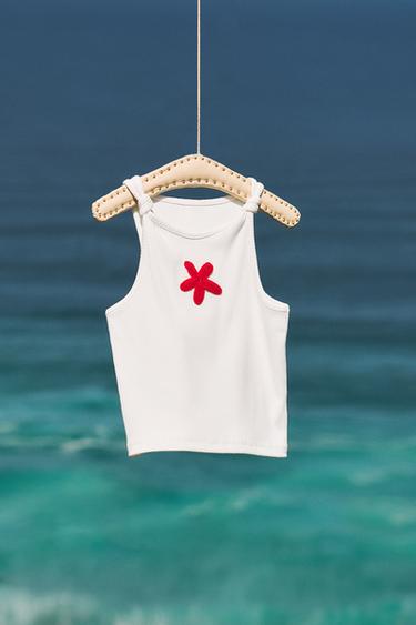 TOP RIB NUDOS ESTRELLA - Blanco de Zara