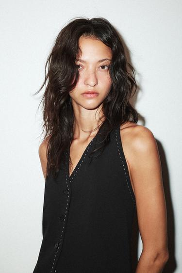 TOPSTITCH WAISTCOAT TOP - Black by Zara - Image 3