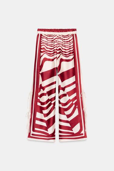 CALÇA ACETINADA ESTAMPADA LAÇOS ZW COLLECTION - bordô/cru da Zara - Imagem 0