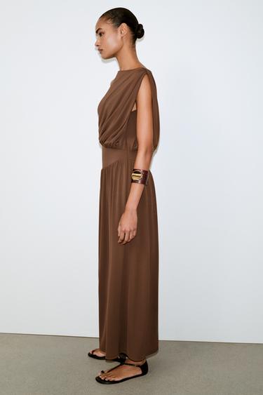 ROBE LONGUE AVEC CEINTURE LATÉRALE - Vert huile de Zara - Image 3