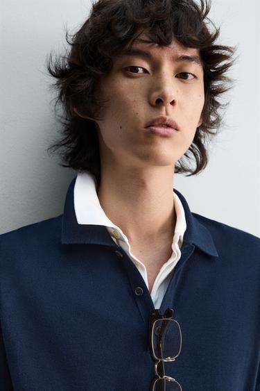RELAXED FIT KNIT POLO SHIRT - Navy blue by Zara