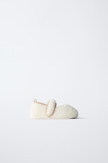 Zara FLEECE BALLET FLATS - Off White