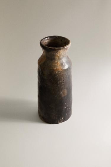 CYLINDRICAL CERAMIC VASE - Black / Brown by Zara - Image 1